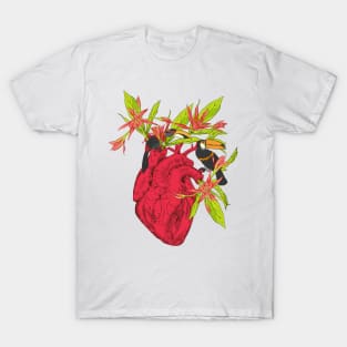 heart with flowers, leaves and birds T-Shirt